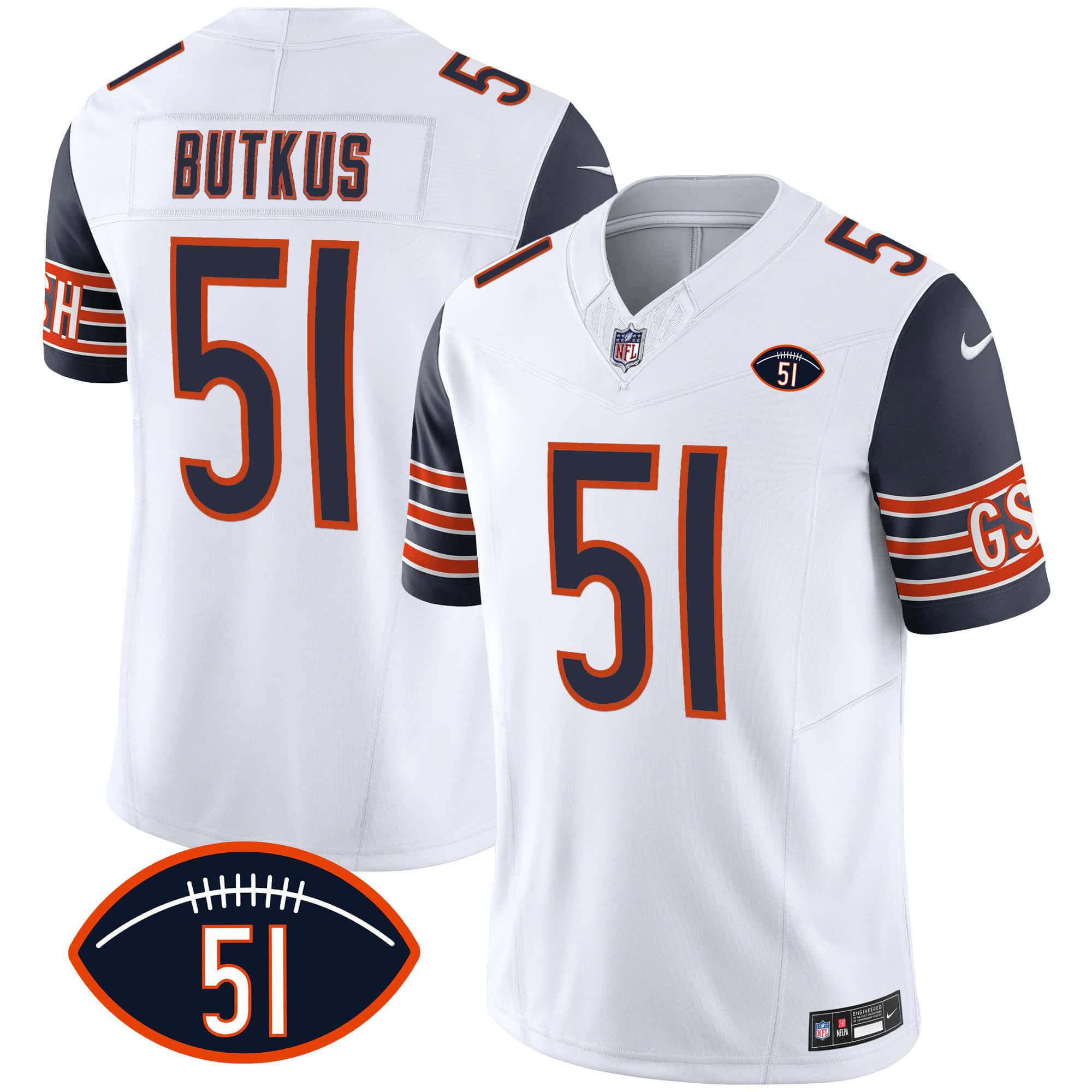 Men Chicago Bears #51 Butkus White 2024 Nike Patch GSH Vapor NFL Jersey style 1->nfl t-shirts->Sports Accessory